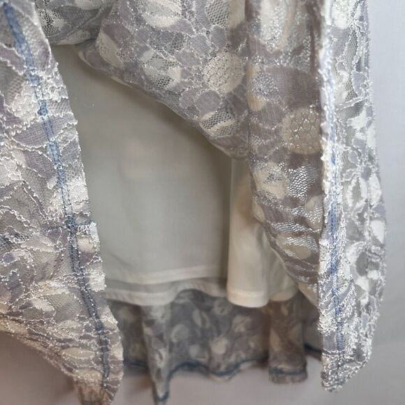 Susan Graver White Lace Overlay Scoop Neck Short Sleeve Blouse Size Large - Picture 5 of 9